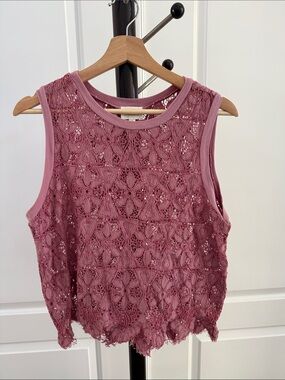 Deletta Dusty Rose Lace Sleeveless Tank